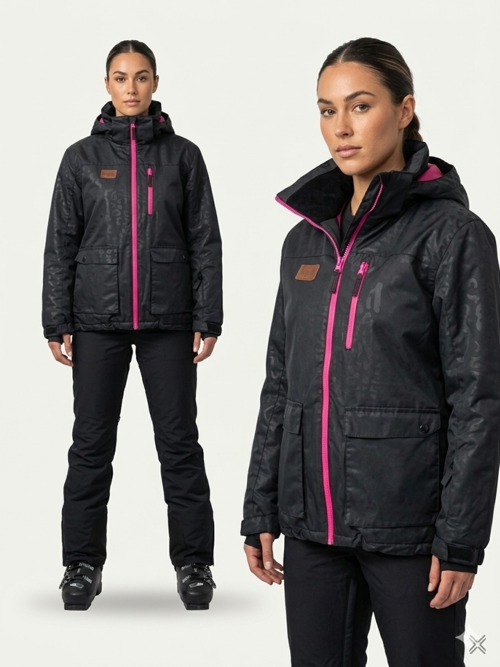 XTM Performance Kids 14 Ski Snow Jacket Waterproof Black Pink Leopard Print